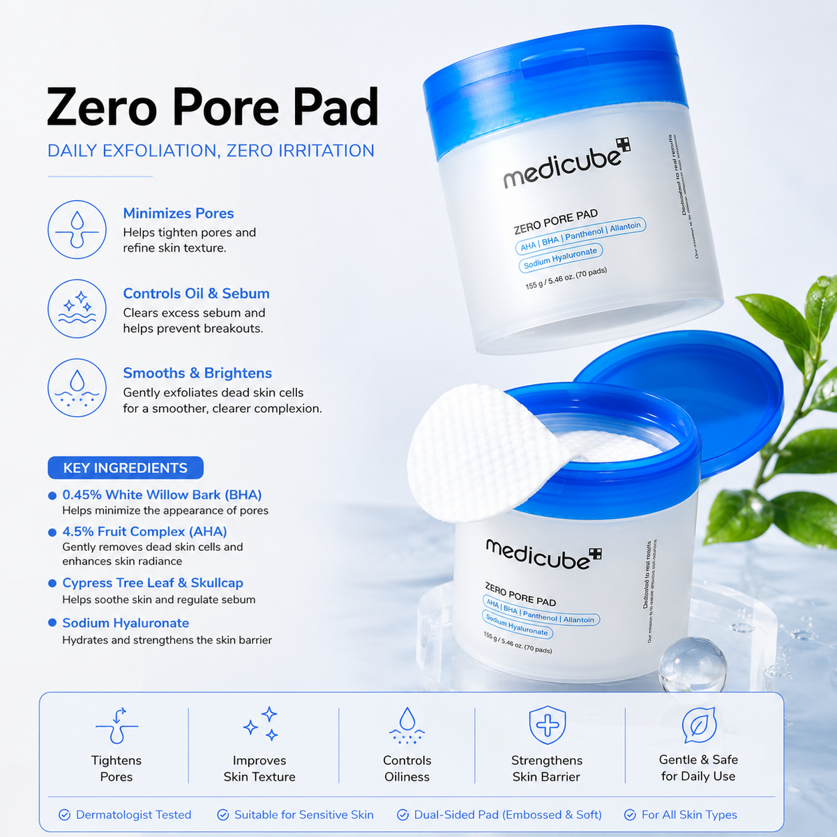 Medicube Zero Pore Exfoliating Pads – Tighten Pores & Improve Skin Texture