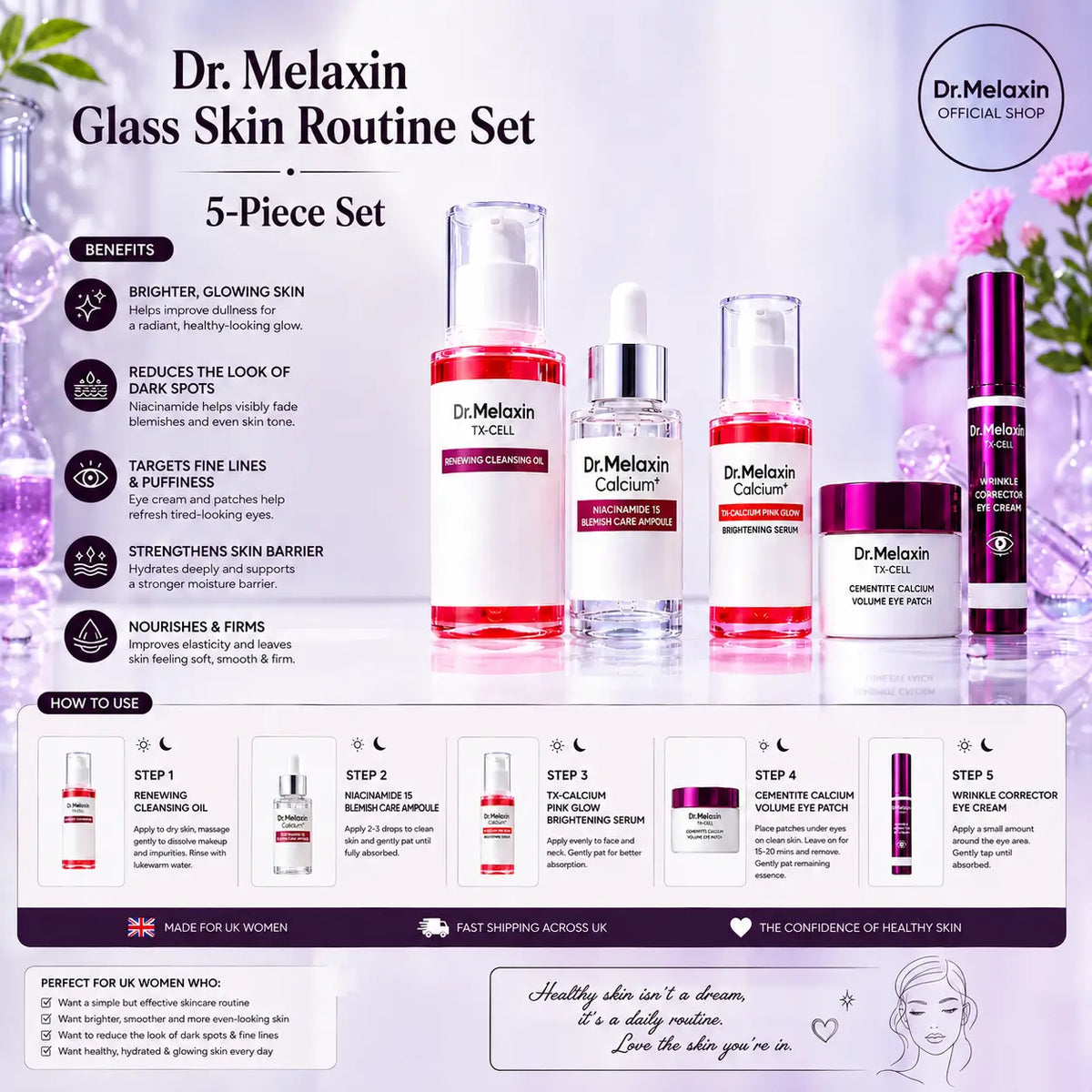 Dr. Melaxin Glass Skin Routine Set Brighten, Smooth & Firm